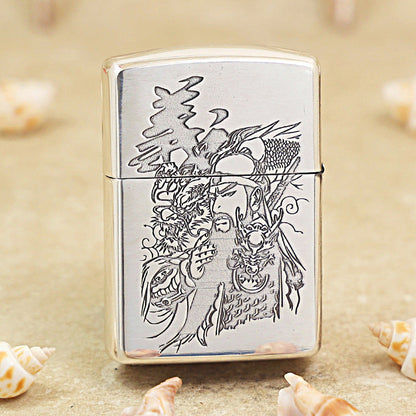 Zippo Vintage Argent 'Guan Yu Riding Dragon' Multi-Media Carving - DS116