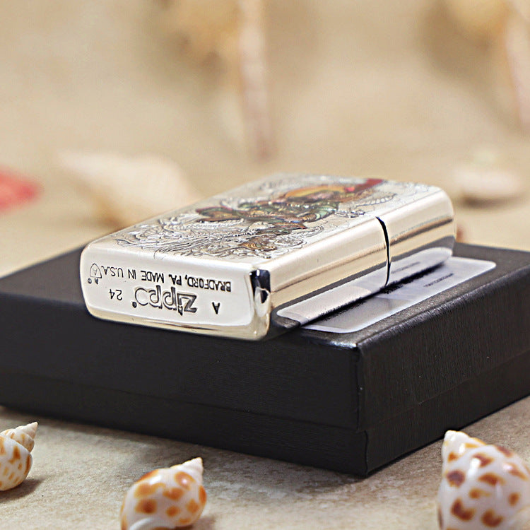 Zippo Vintage Argent 'Guan Yu Riding Dragon' Multi-Media Carving - DS116