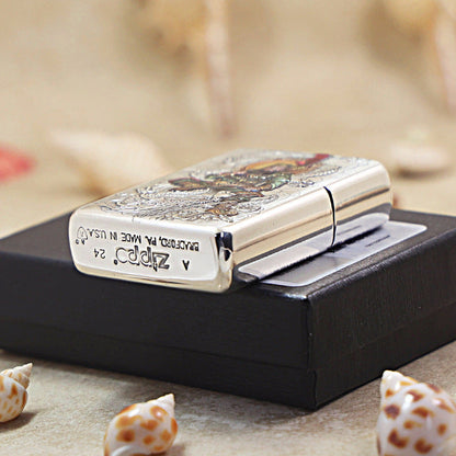 Zippo Vintage Argent 'Guan Yu Riding Dragon' Multi-Media Carving - DS116