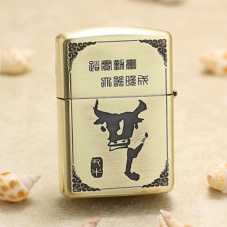 Zippo Heavy-duty Vintage Bronze Intricate Engraved Protector Shakyamuni and Ox - CC144