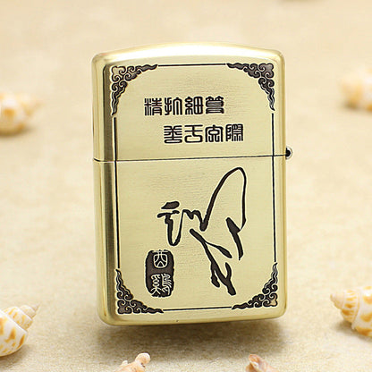 Zippo Heavy-duty Vintage Bronze Intricate Engraved Protector Shakyamuni and Rooster - C131 - CC131