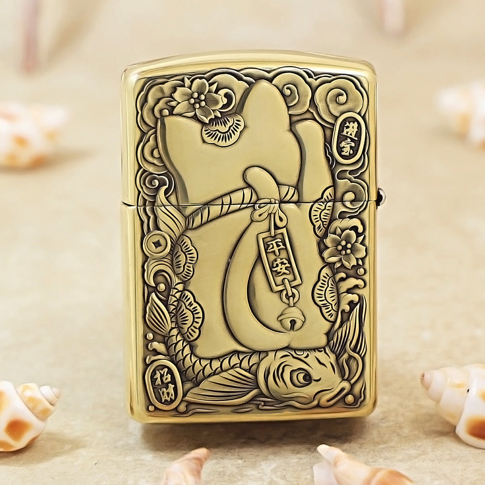 Zippo Heavy-duty Vintage Bronze Maneki-neko Prosperity - CC56