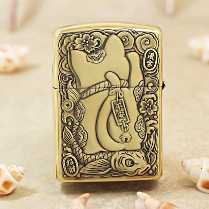 Zippo Heavy-duty Vintage Bronze Maneki-neko Prosperity - CC56