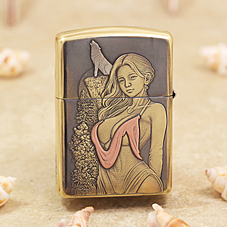 Zippo Heavy-duty Vintage Bronze Wolf and Forest Nymph - CC77