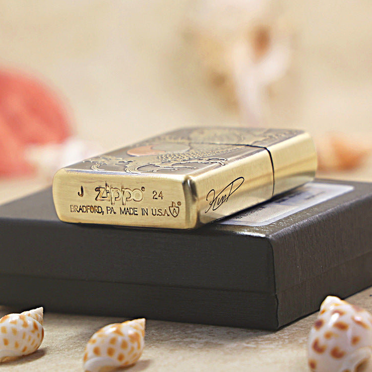 Zippo Heavy-duty Dark Textured Bronze Koi Fish Yin-Yang - CC75