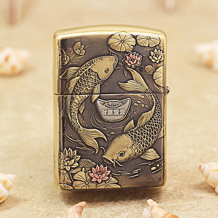 Zippo Heavy-duty Dark Textured Bronze Koi Fish Yin-Yang - CC75
