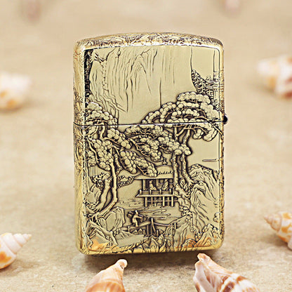 Zippo Heavy-duty Premium Shine Bronze Eagle Emperor Landscape Painting - CC80