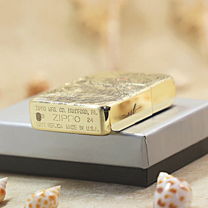 Zippo Heavy-duty Premium Shine Bronze 'Gazing Cat' - CC06