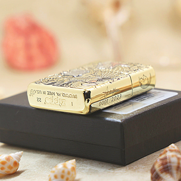 Zippo Heavy-duty Premium Shine Bronze Koi Leaps Serpent Gate - CC95