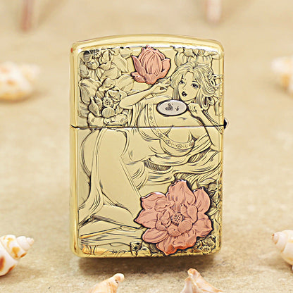 Zippo Heavy-duty Premium Shine Bronze 'Lotus Goddess' - CC20