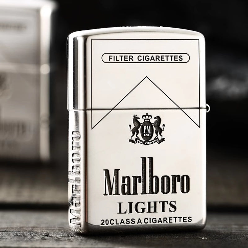 Zippo Armor Sterling Silver Marlboro Lights Lighter – Deep Carved 5-Sided Edition