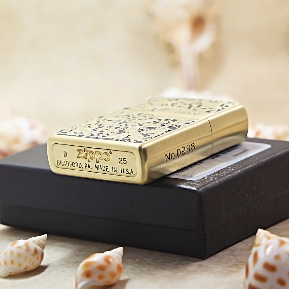 Zippo Obsidian & Gold 3d-embossed Lush Botanical and Butterfly - CS13