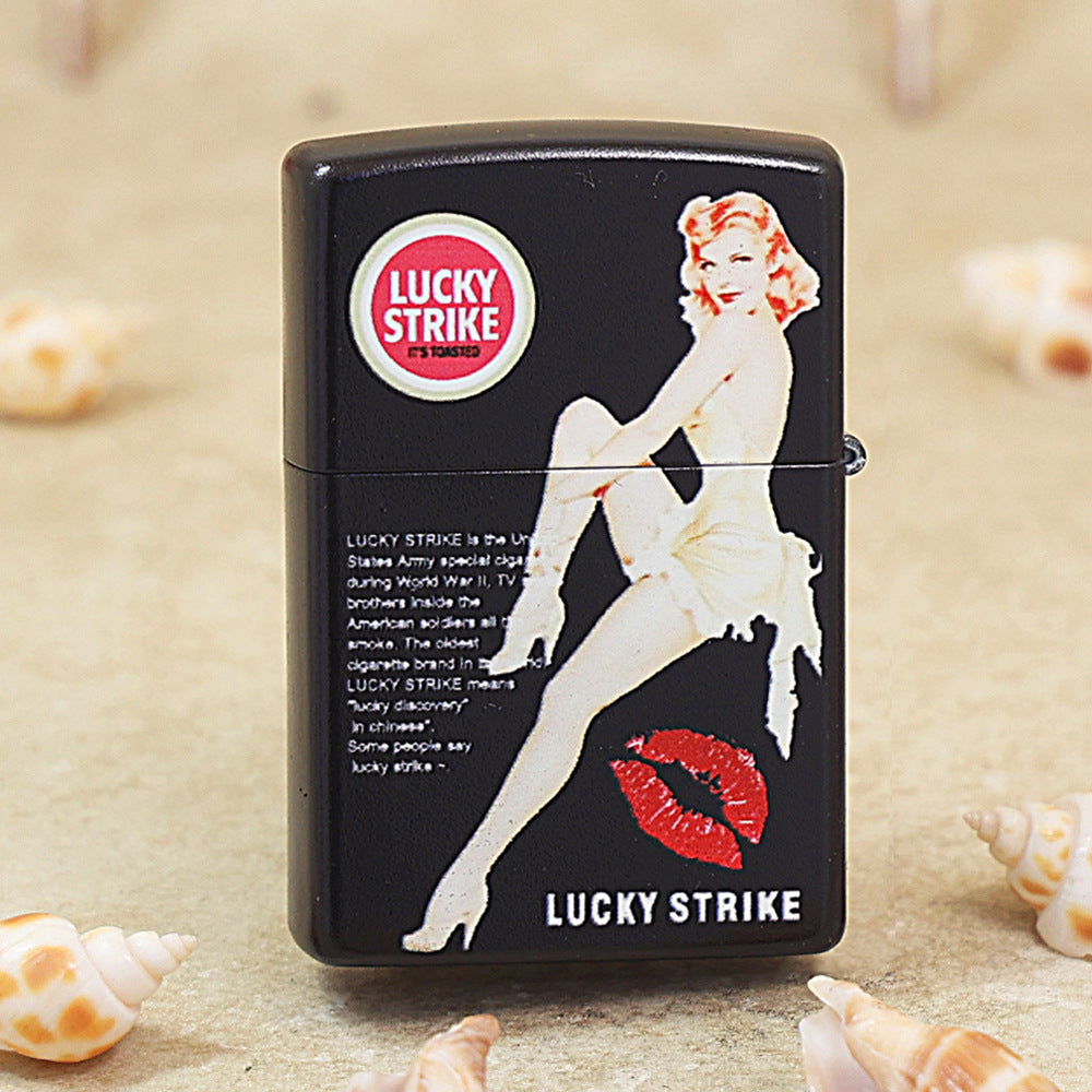 Zippo Obsidian Matte Hue Decorated Lucky Strike Pin-Up Maiden - CS19