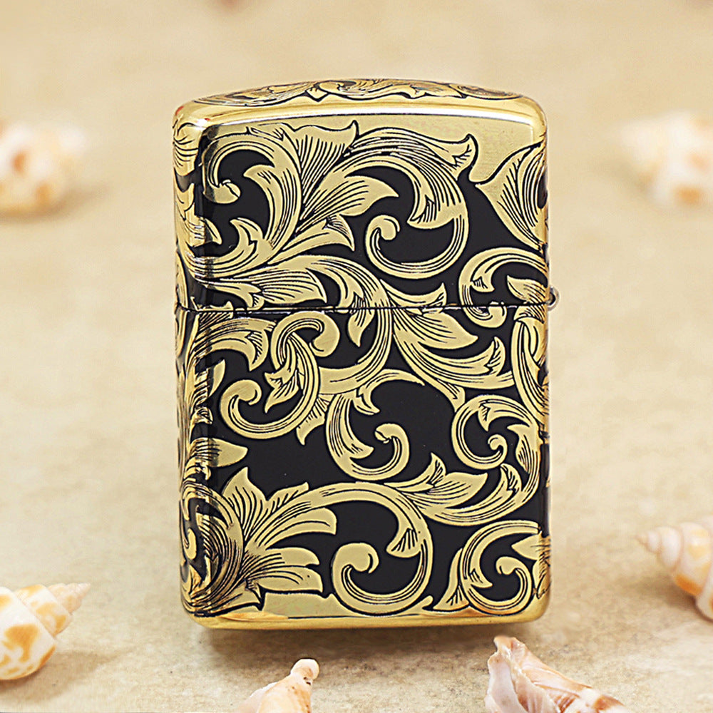 Zippo Obsidian Matte Gold Botanical Scrollwork - CC99