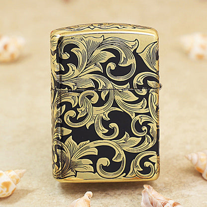 Zippo Obsidian Matte Gold Botanical Scrollwork - CC99