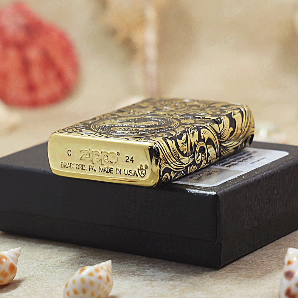 Zippo Obsidian and Gold 'Baroque Serpent Emblem' - CC15