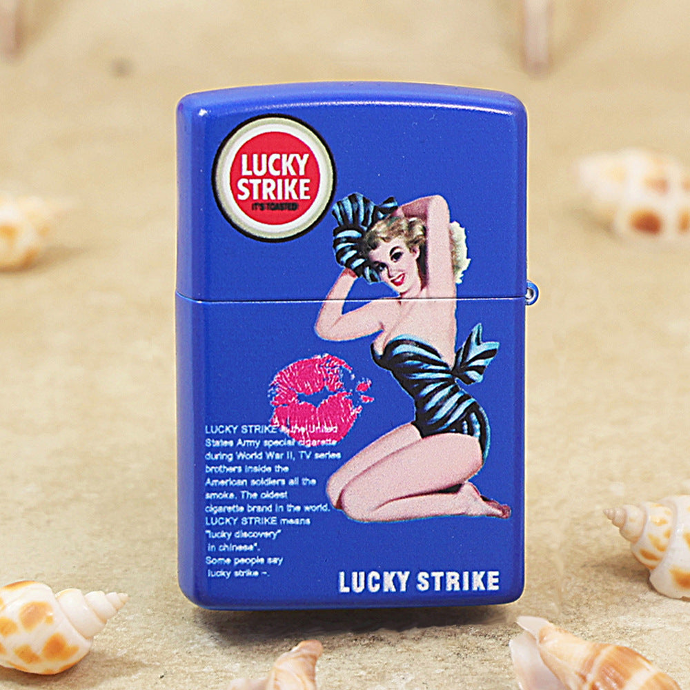 Zippo Blue Matte Hue Decorated Lucky Strike Pin-Up Maiden - CS18