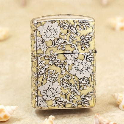 Zippo Textured Bronze Intricate Engraved Peony and Botanical Scrollwork - SC21