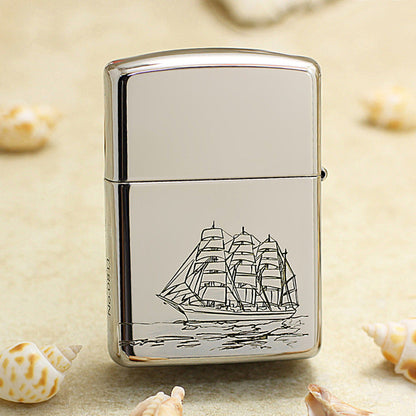 Zippo Textured Steel Intricate Engraved Nautical Chart and Sailing Ship - SC17