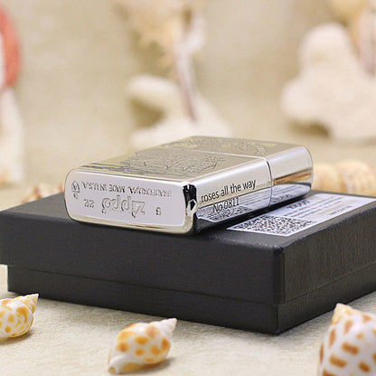 Zippo Textured Steel Intricate Engraved Nautical Chart and Sailing Ship - SC17