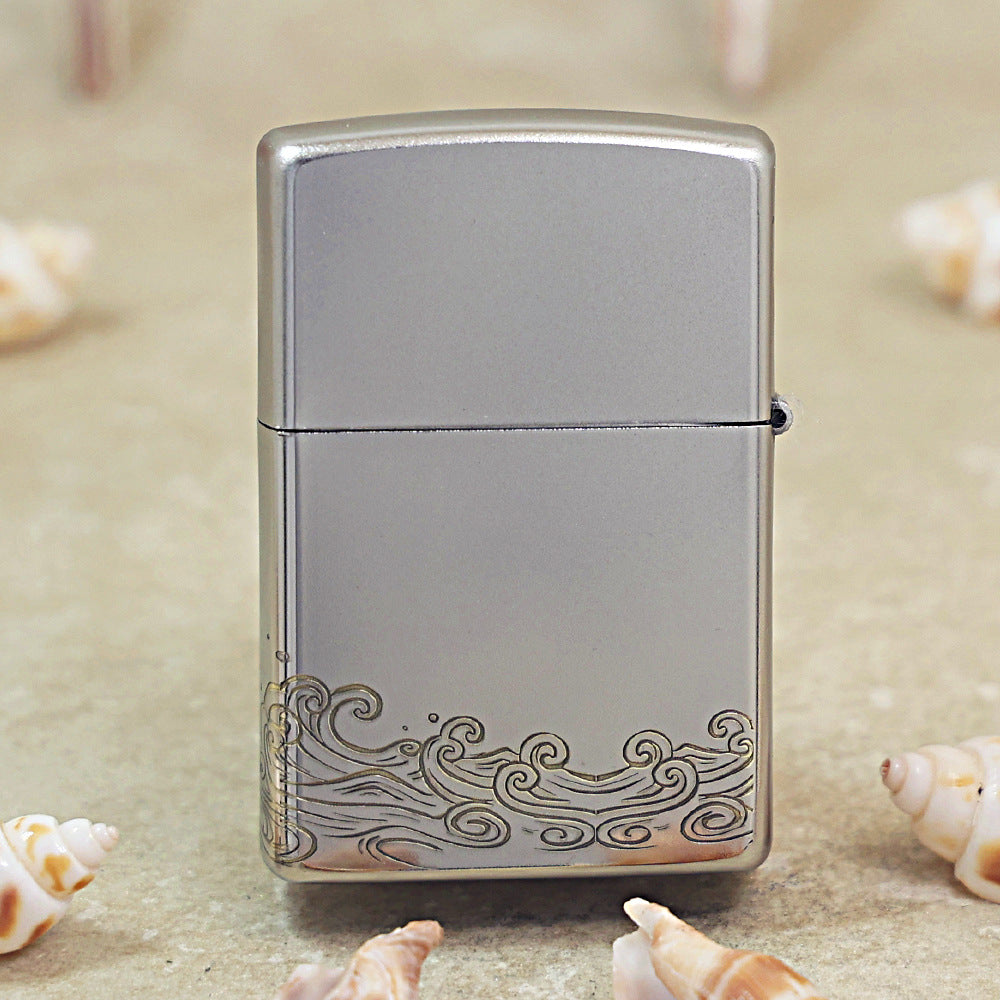 Zippo Textured Steel Two Finish Compass Rose and Waves - SC03