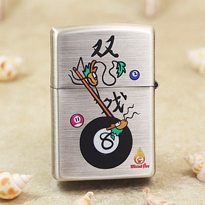 Zippo Textured Smoked Steel 'Two Dragons Playing Billiard' - DS129