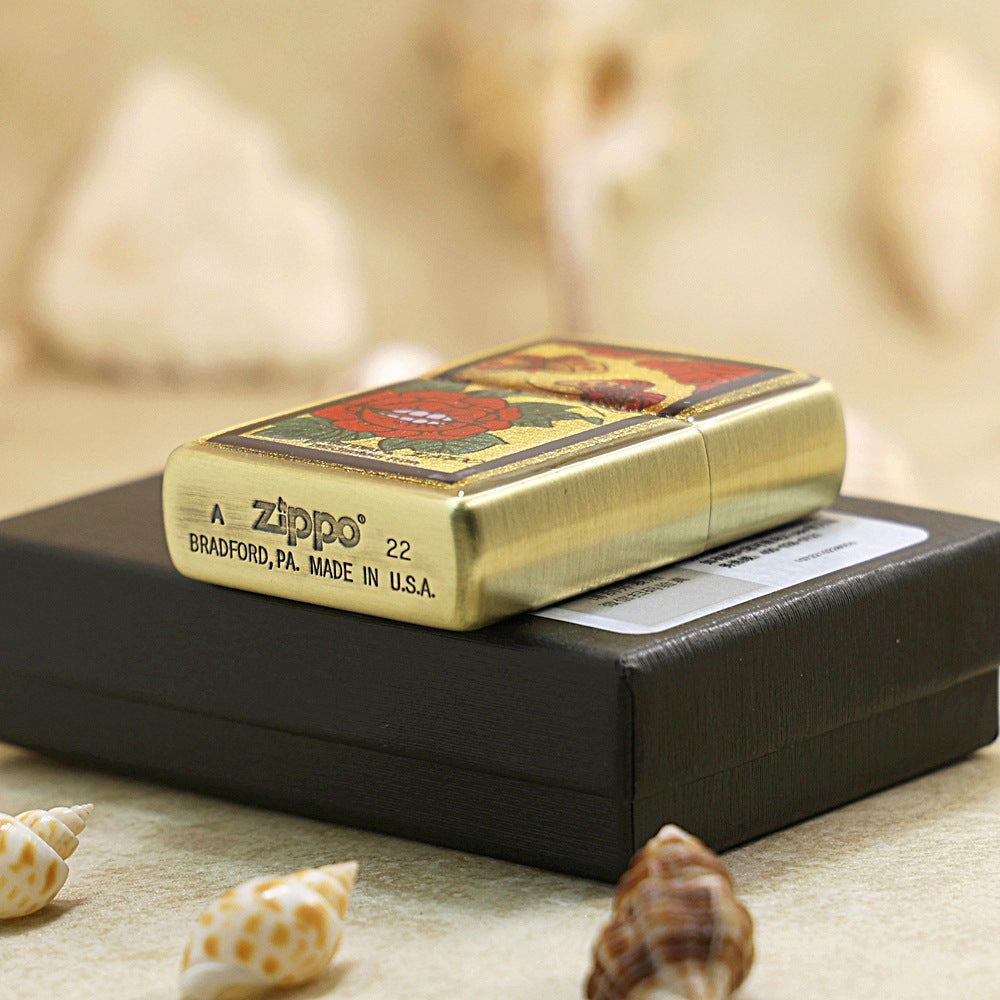 Zippo Butterfly & Peony Gold Plate - Animal & Botanical Collection - JP60