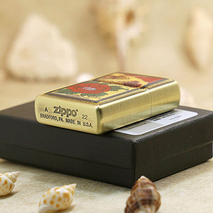 Zippo Butterfly & Peony Gold Plate - Animal & Botanical Collection - JP60
