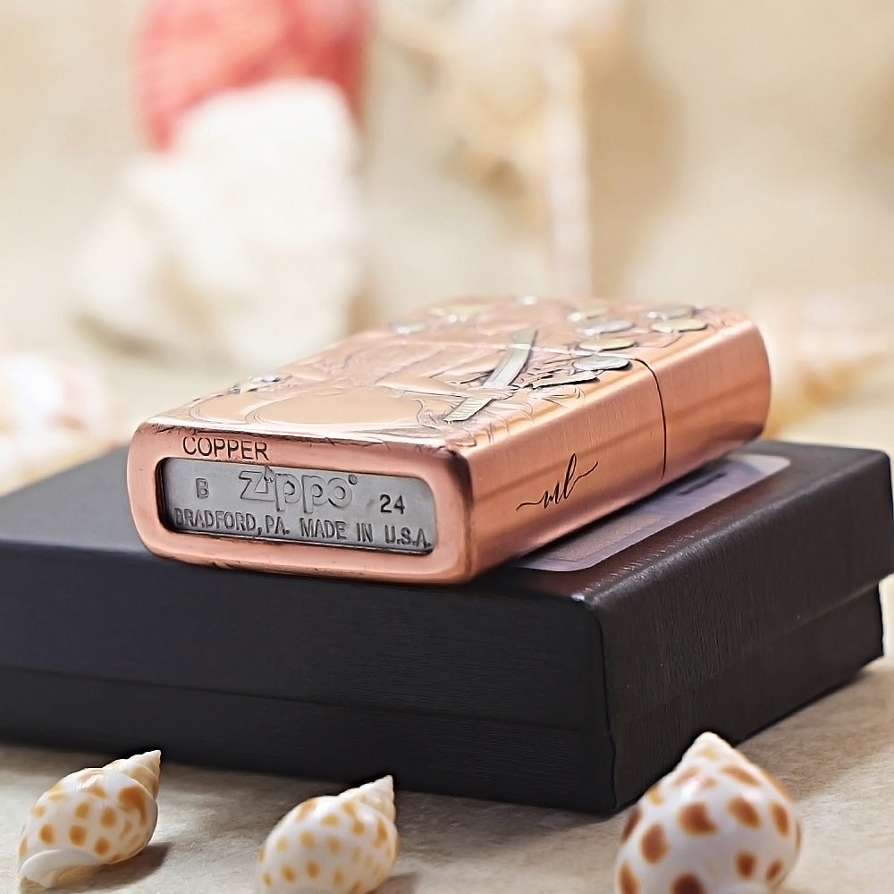 Zippo Copper Finish Intricate Engraved Female Warrior and Katana - CM13