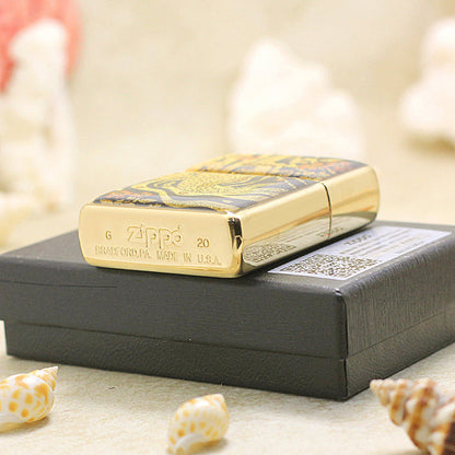 Zippo Gold Plate Koi Fish and Cherry Blossom - JP45
