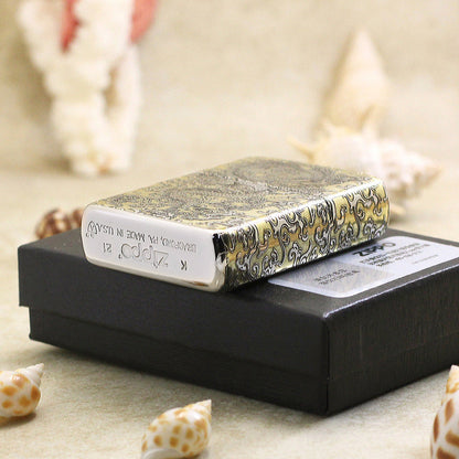 Zippo Gold and Argent Intricate Engraved Coiling Serpent in the Clouds - SC33