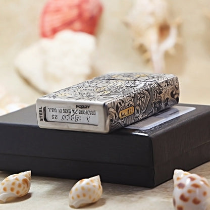 Zippo Solid Engraved Two-Finish Koi Fish and Turbulent Waves Case - CM14