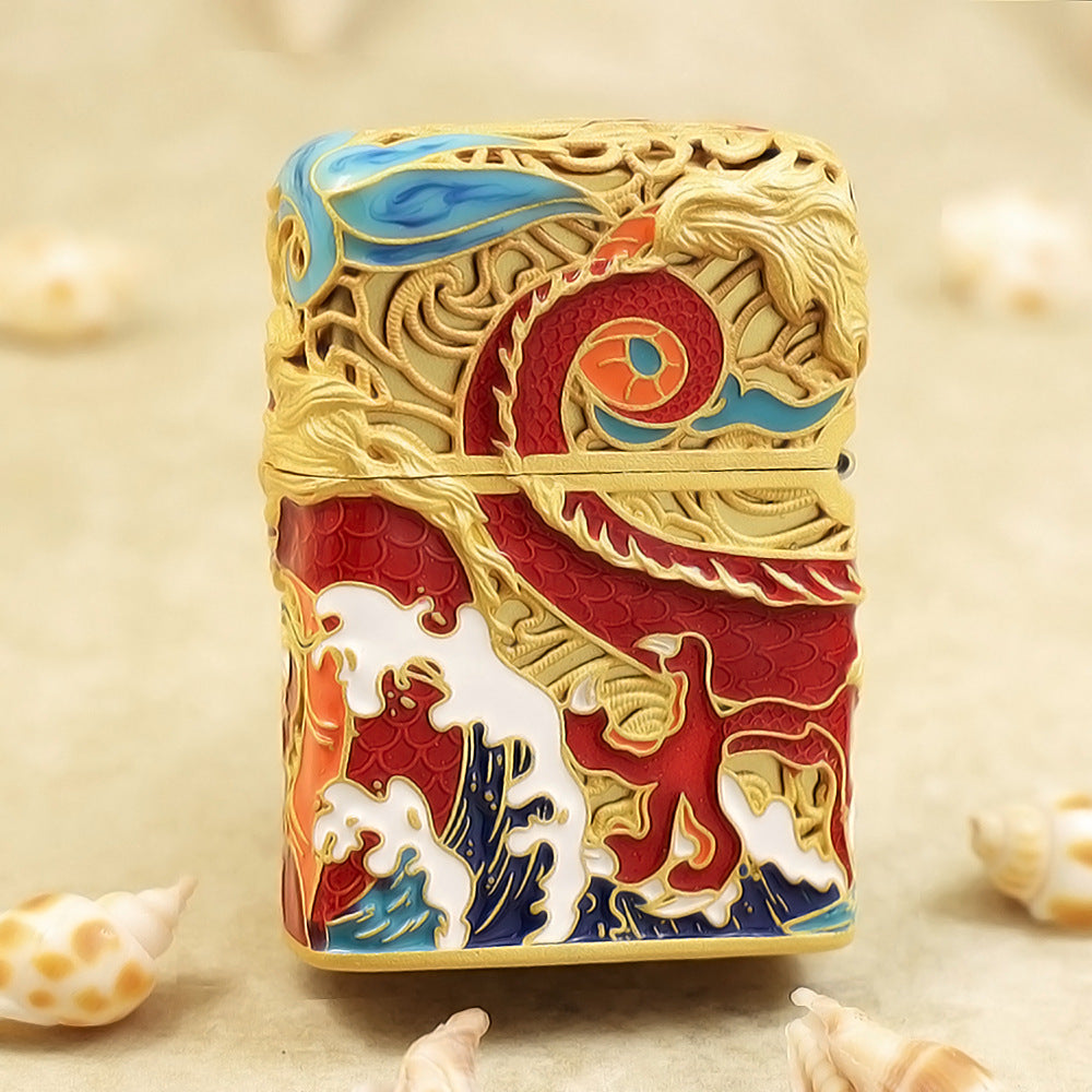 Zippo Solid 3d-embossed Vintage Argent Serpent and Ocean Wave Case - CM50