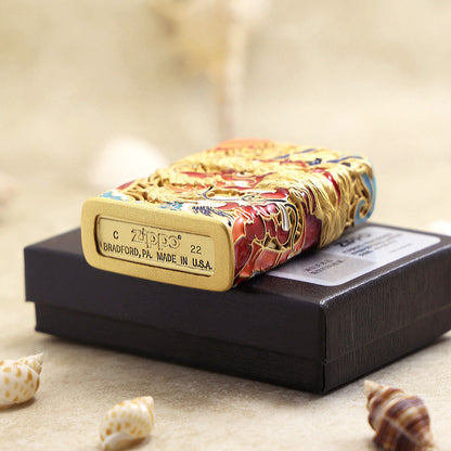 Zippo Solid 3d-embossed Vintage Argent Serpent and Ocean Wave Case - CM50