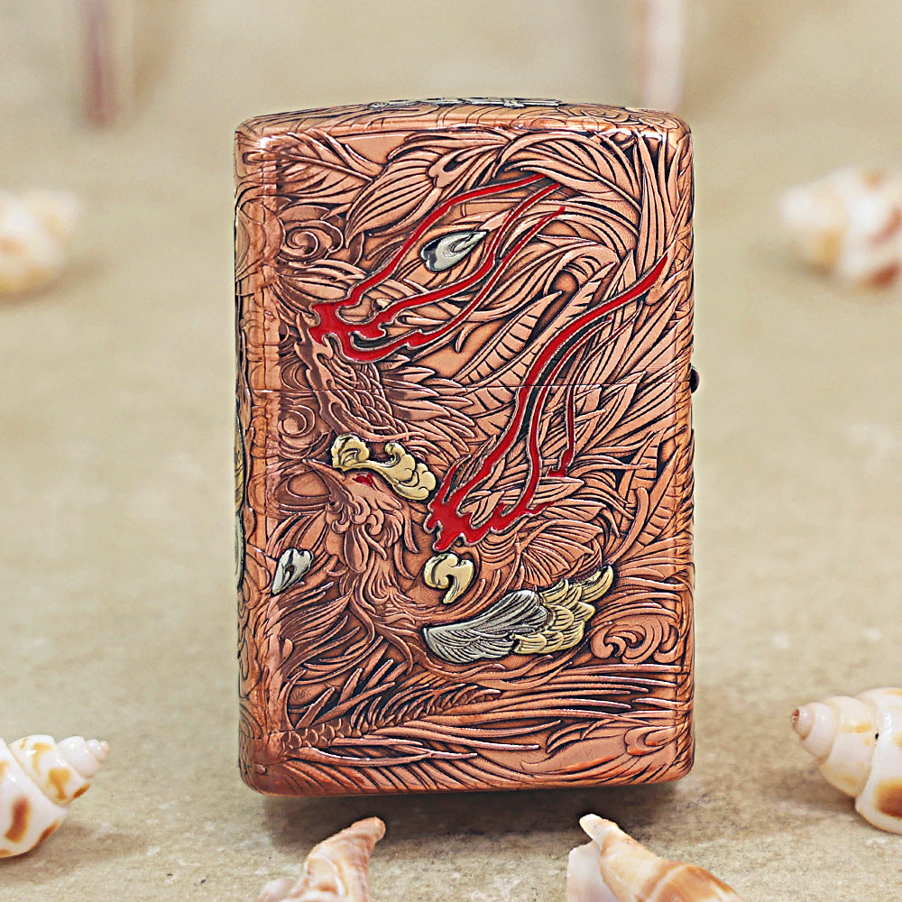 Zippo Solid 3d-embossed Copper Finish Serpent and Flame Case Bundle - CM17