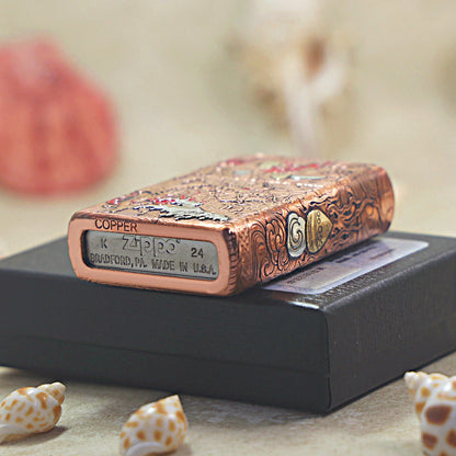 Zippo Solid 3d-embossed Copper Finish Serpent and Flame Case Bundle - CM17
