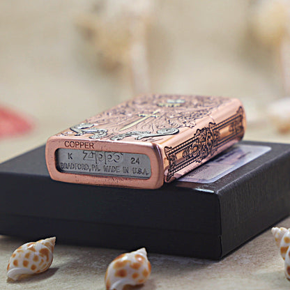 Zippo Solid 3d-embossed Copper Finish Sword of Judgment and Crucifix - CM18