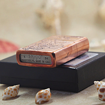 Zippo Solid 3d-embossed Copper Finish Wind Rises Water Success Landscape - CM33