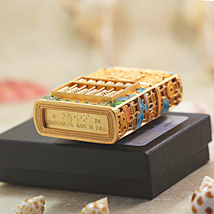 Zippo Solid 3d-embossed Gold Abacus and Bringing in Riches Medallion - CM05