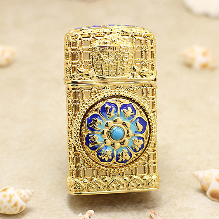 Zippo Solid 3d-embossed Gold Abacus and Lotus Filigree Slim Case Bundle - CM52