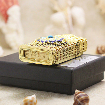 Zippo Solid 3d-embossed Gold Abacus and Lotus Filigree Slim Case Bundle - CM52