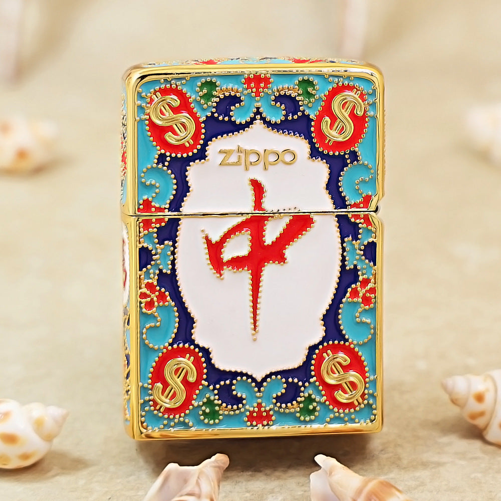 Zippo Solid 3d-embossed Gold Enamel Prosperity Mahjong Tile Case - CM22