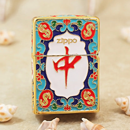 Zippo Solid 3d-embossed Gold Enamel Prosperity Mahjong Tile Case - CM22