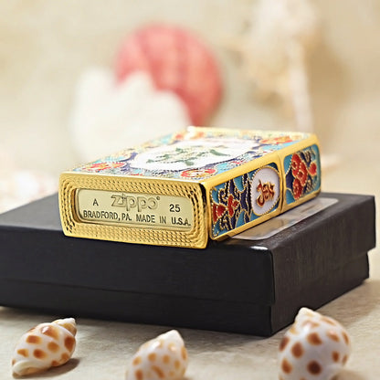 Zippo Solid 3d-embossed Gold Enamel Prosperity Mahjong Tile Case - CM22