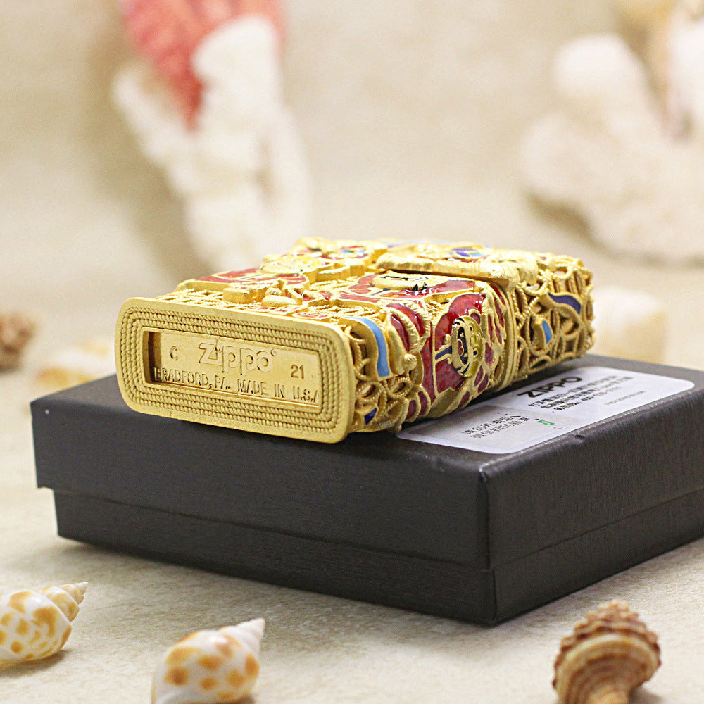 Zippo Solid 3d-embossed Gold Lion Dance and Tiger Zodiac Case Bundle - CM23
