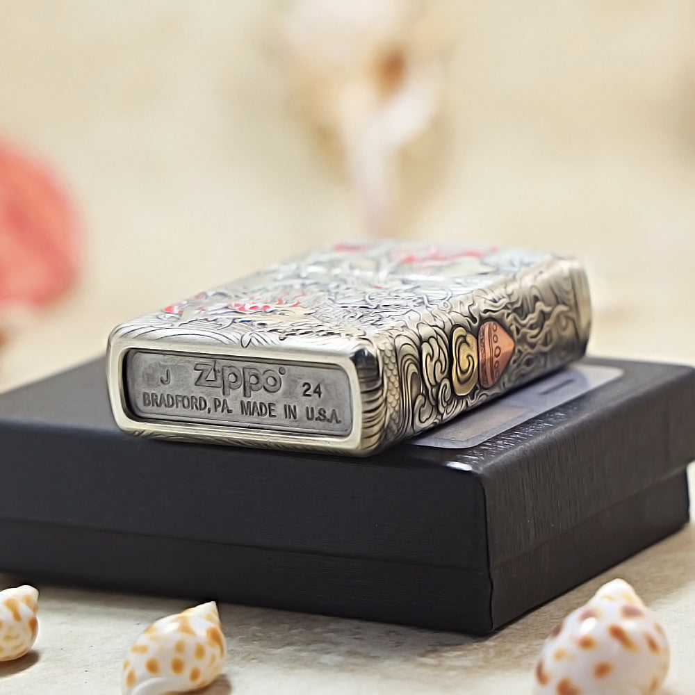 Zippo Solid 3d-embossed Gold and Argent Coiling Serpent Prosperity Medallion - CM16