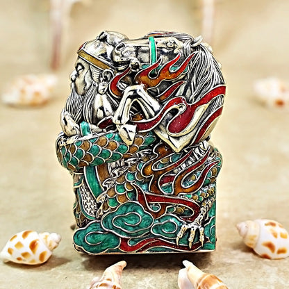 Zippo Solid 3d-embossed Multi Hue Enamel Guan Yu and Serpent Case Bundle - CM28