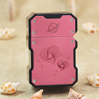 Zippo Solid 3d-embossed Pink Mecha Style Planetary Heart Case Bundle - CM39