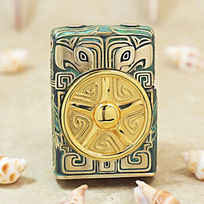 Zippo Solid 3d-embossed Sanxingdui Golden Mask and Bronze Patina Case Bundle - CM25