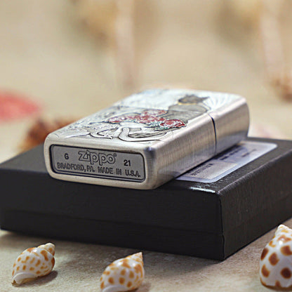Zippo Solid 3d-embossed Argent Broken Mirror Snake Cat Gothic Case - CM38